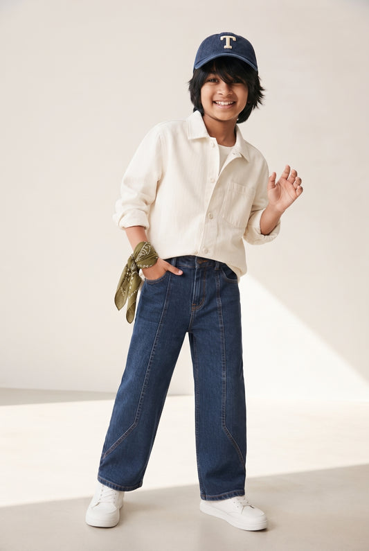 Boys Blue Wide Straight Fit Stretch Denim Jeans