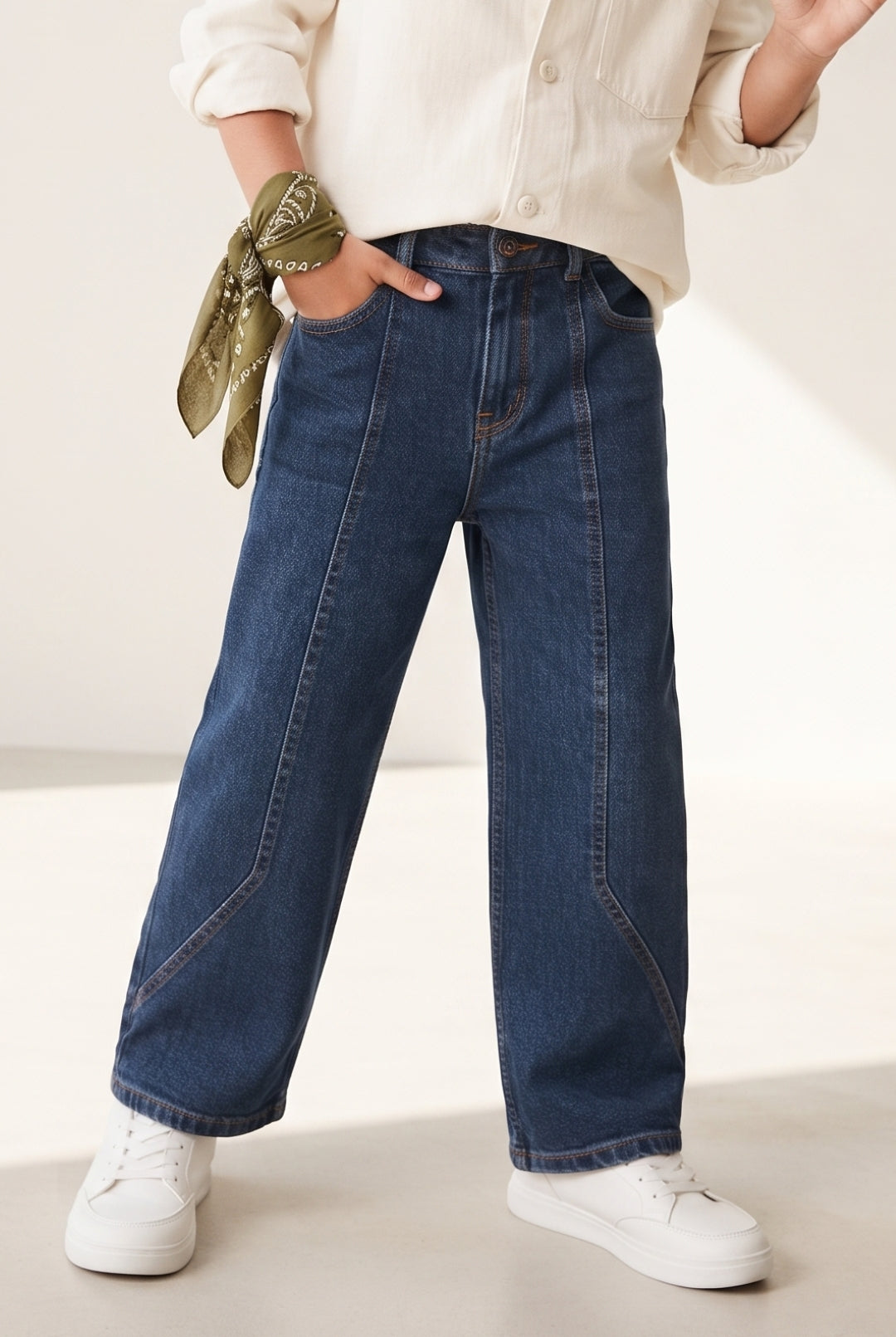 Boys Blue Wide Straight Fit Stretch Denim Jeans