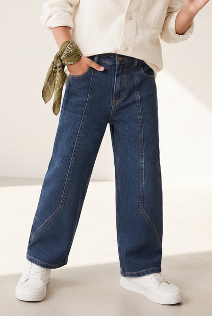 Boys Blue Wide Straight Fit Stretch Denim Jeans