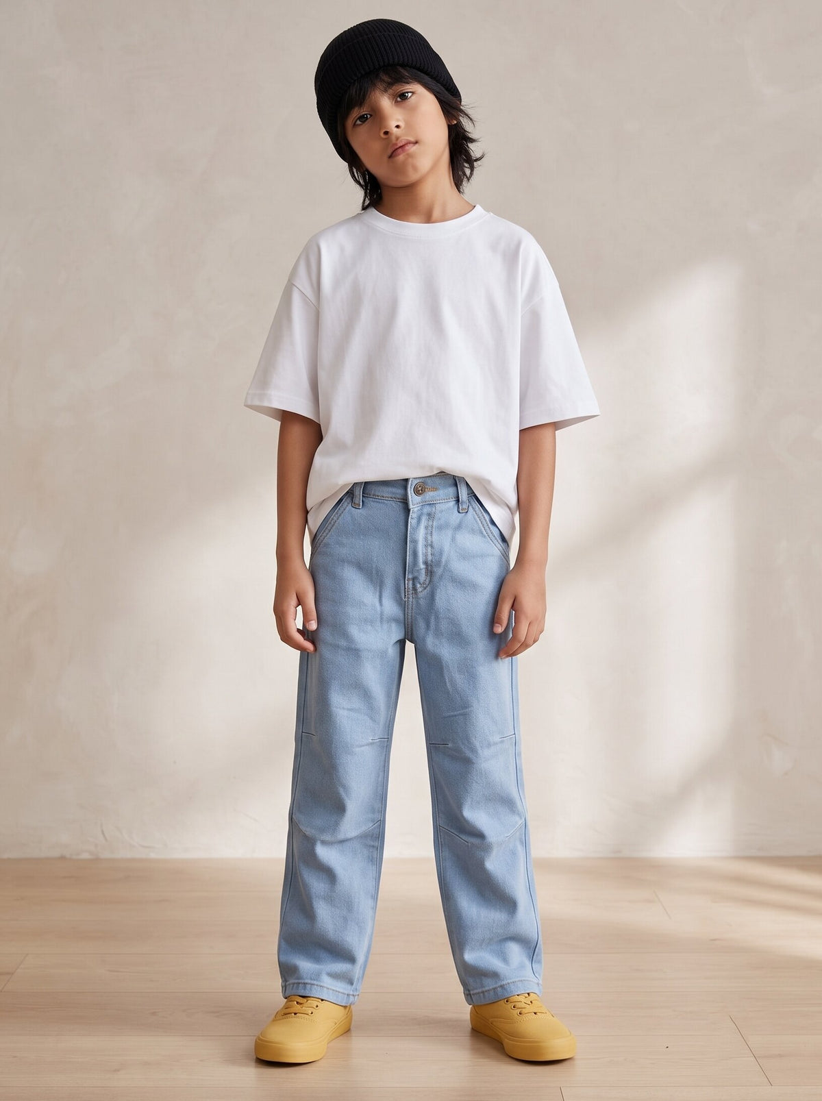 Boys Light Blue Washed Denim Lycra Straight Fit Jeans