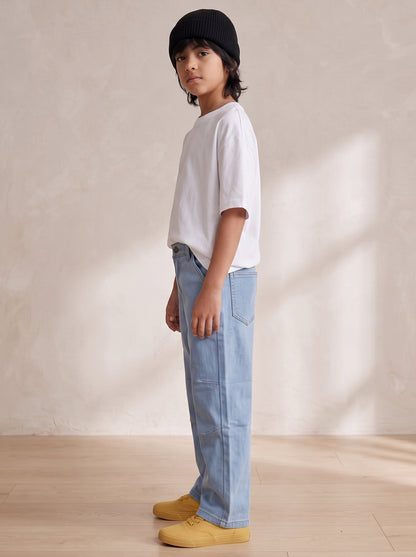 Boys Light Blue Washed Denim Lycra Straight Fit Jeans