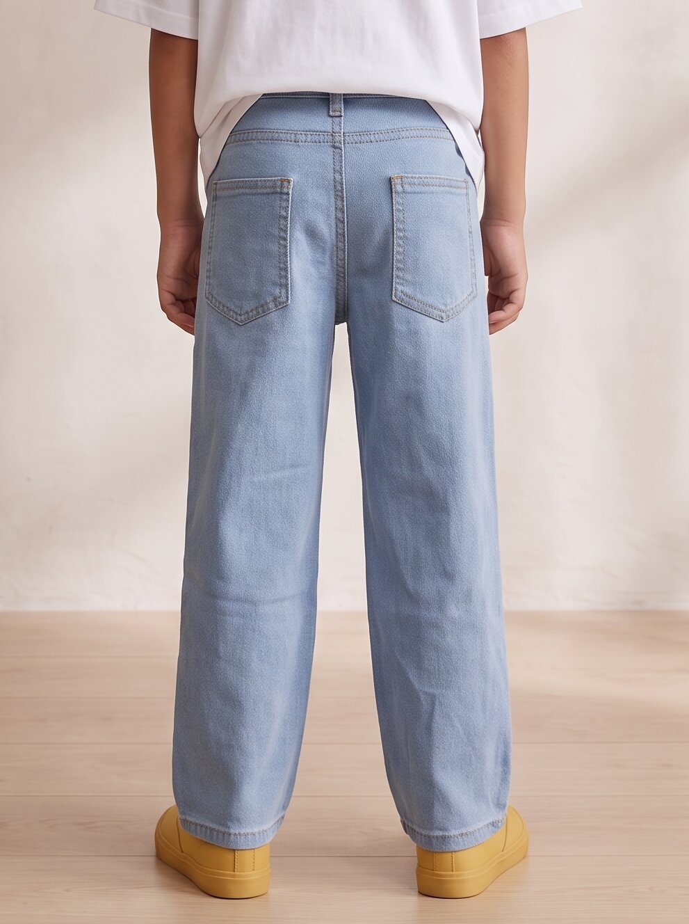 Boys Light Blue Washed Denim Lycra Straight Fit Jeans
