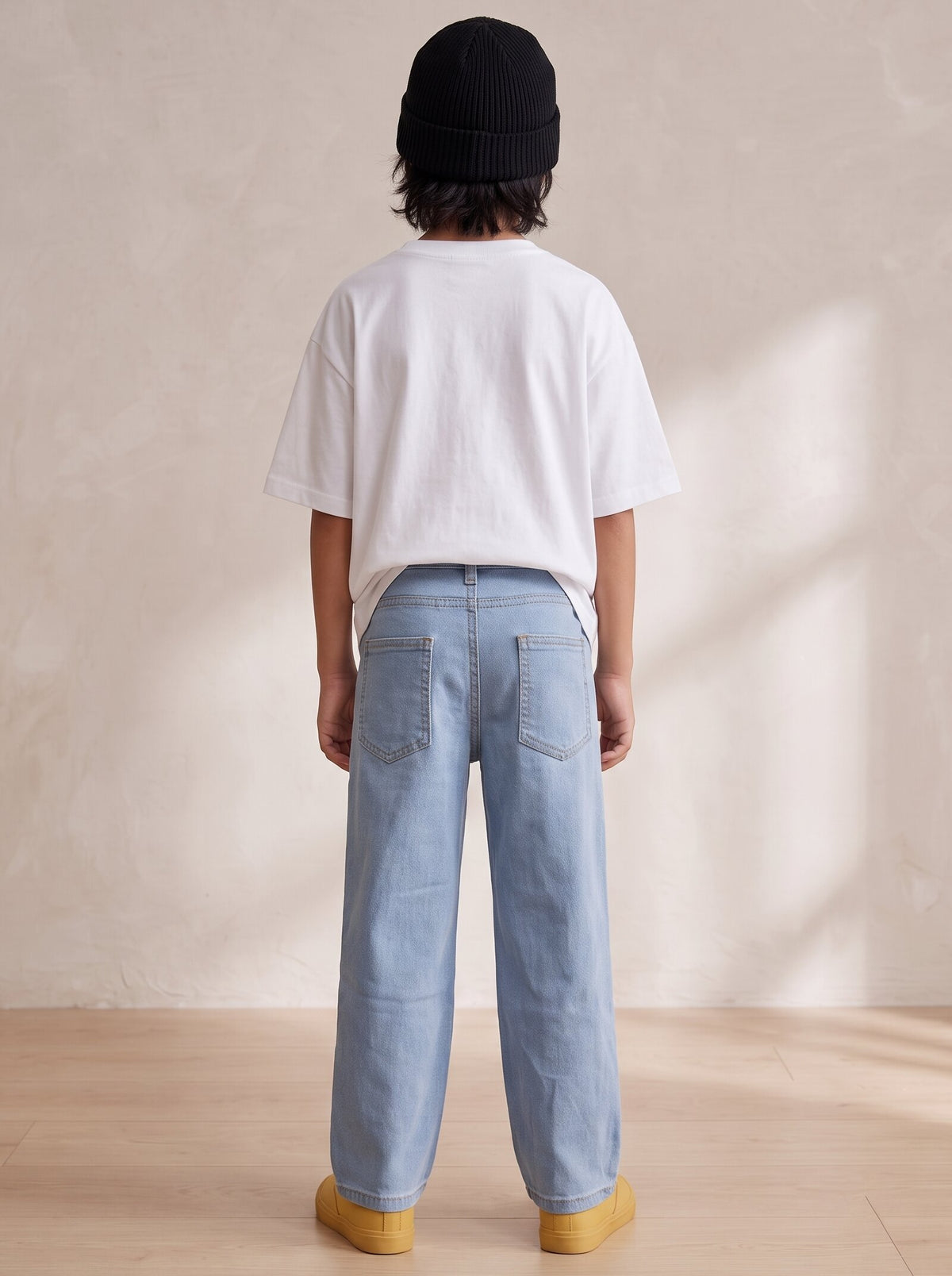 Boys Light Blue Washed Denim Lycra Straight Fit Jeans