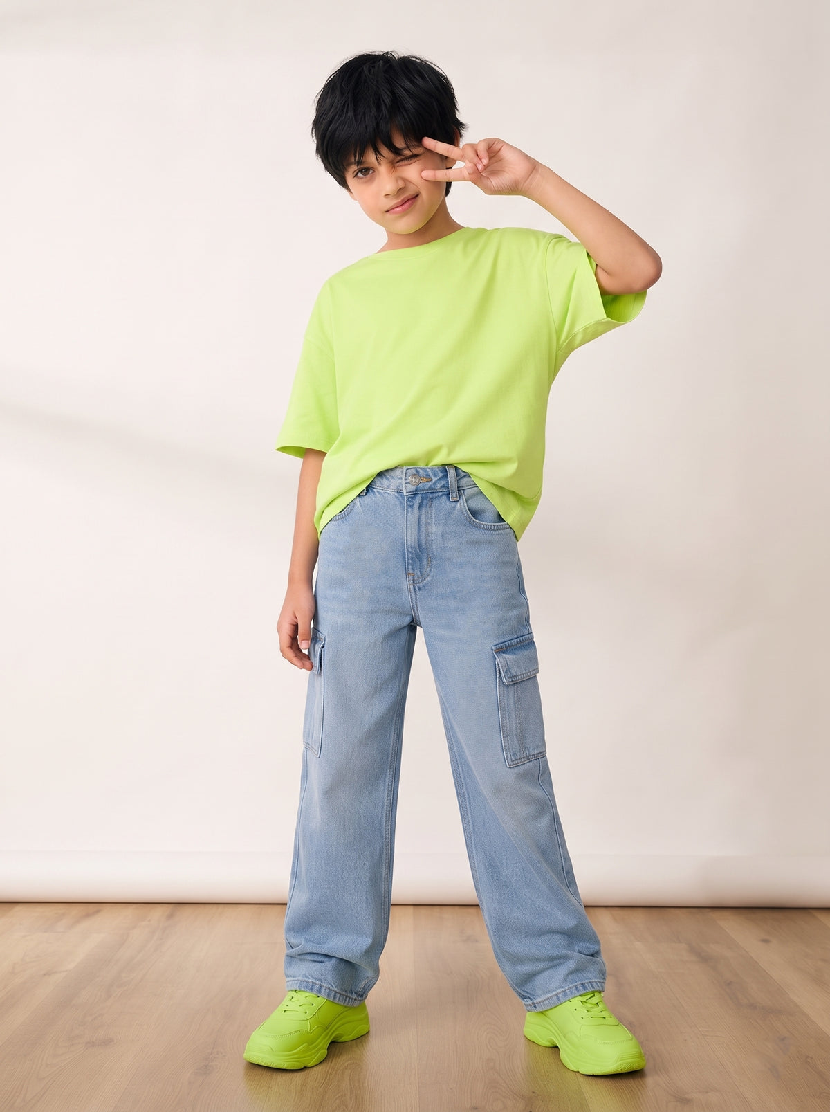 Girls & Boys Unisex Kids Light Blue Washed Cargo Jeans