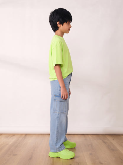 Girls & Boys Unisex Kids Light Blue Washed Cargo Jeans
