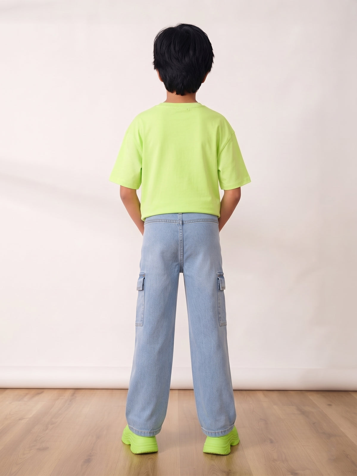 Girls & Boys Unisex Kids Light Blue Washed Cargo Jeans