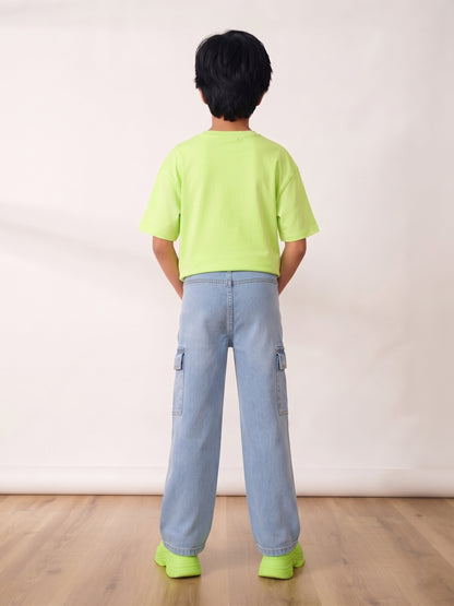 Girls & Boys Unisex Kids Light Blue Washed Cargo Jeans