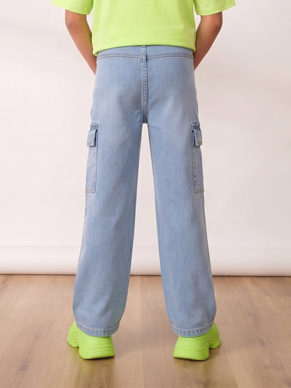 Girls & Boys Unisex Kids Light Blue Washed Cargo Jeans