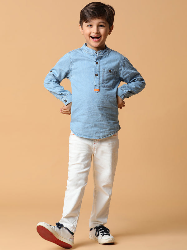 Boys Light Blue Solid Cotton Shirt