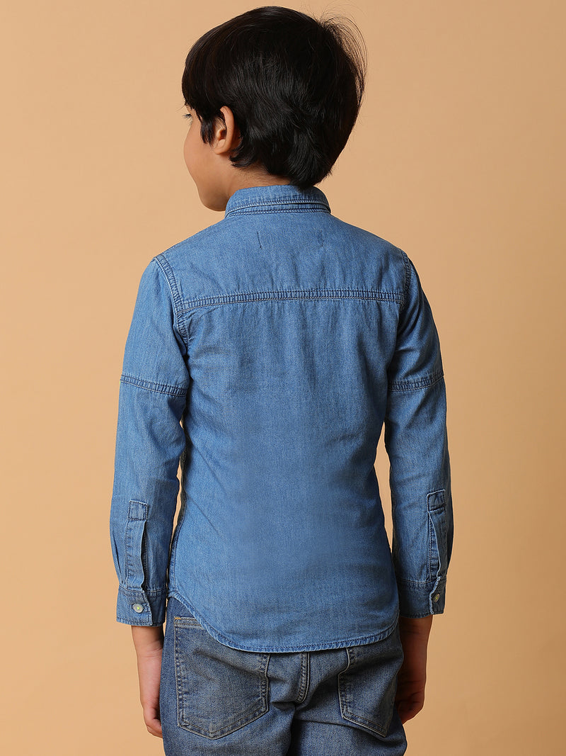 Boys Blue Solid Cotton Shirt