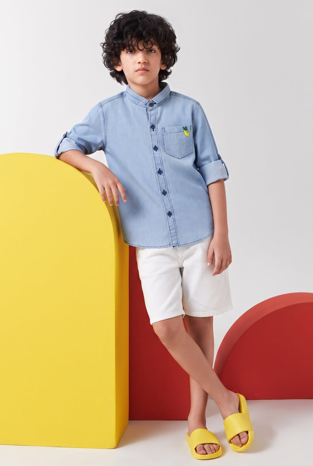 Boys Solid Light Blue Cotton Regular Fit Full Sleeve Shirt