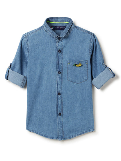 Boys Solid Light Blue Cotton Regular Fit Full Sleeve Shirt