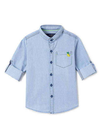Boys Solid Light Blue Cotton Regular Fit Full Sleeve Shirt