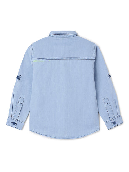 Boys Solid Light Blue Cotton Regular Fit Full Sleeve Shirt