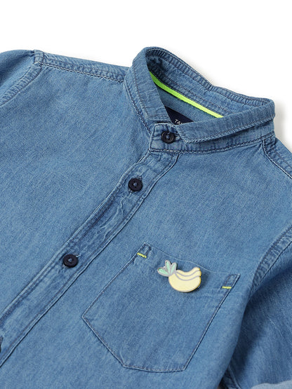 Boys Solid Light Blue Cotton Regular Fit Full Sleeve Shirt