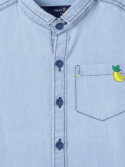 Boys Solid Light Blue Cotton Regular Fit Full Sleeve Shirt