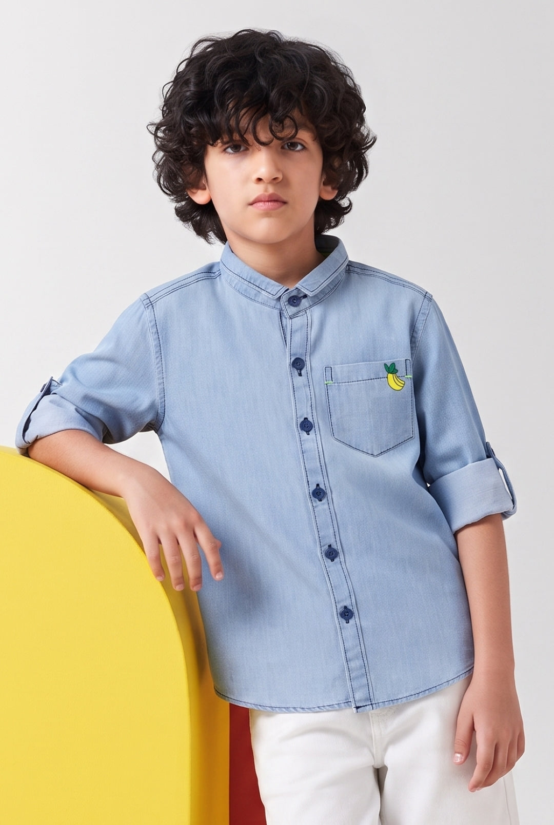 Boys Solid Light Blue Cotton Regular Fit Full Sleeve Shirt
