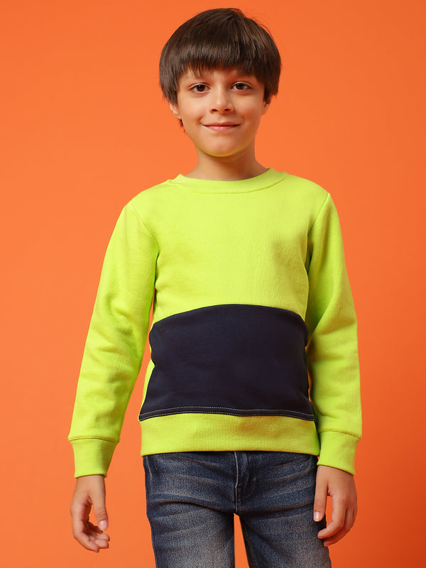 Boys Solid Green Neon Cotton Full Sleeve Regular Fit Sweatshirt