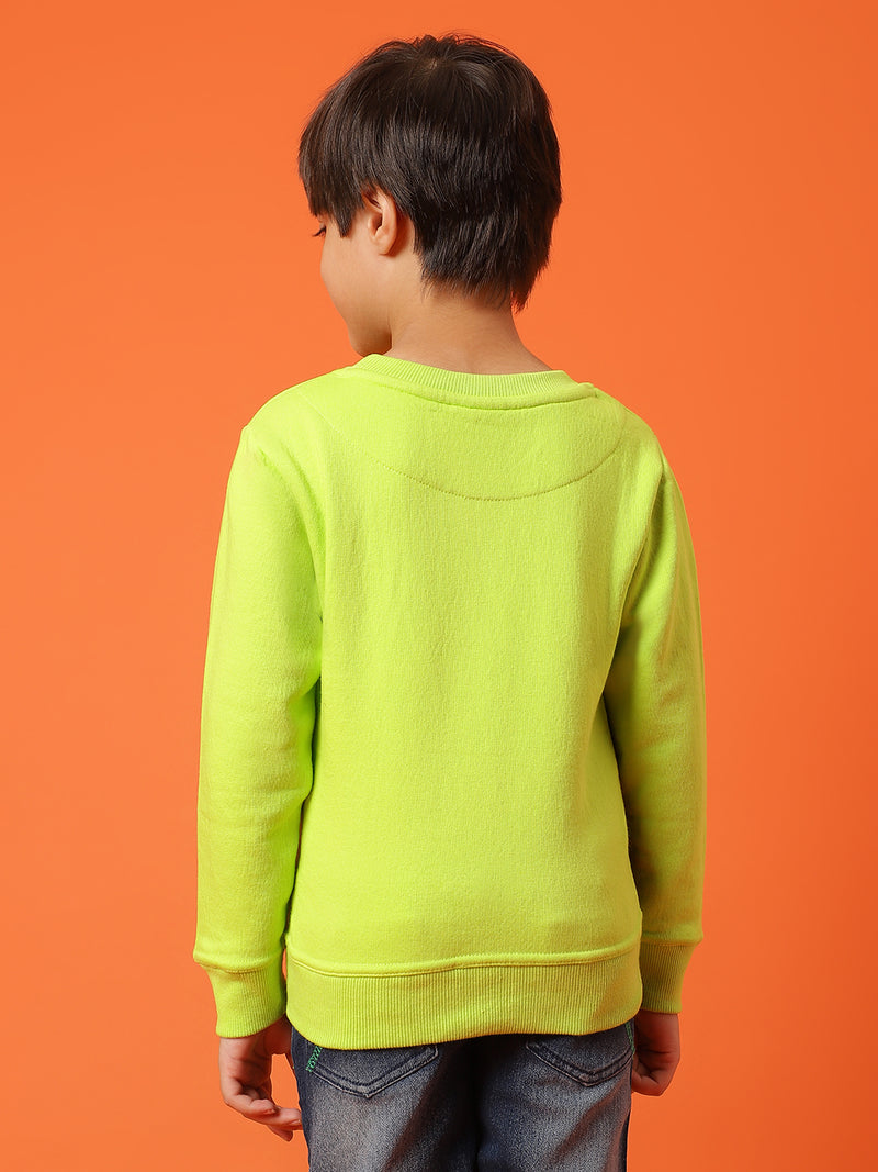 Boys Solid Green Neon Cotton Full Sleeve Regular Fit Sweatshirt