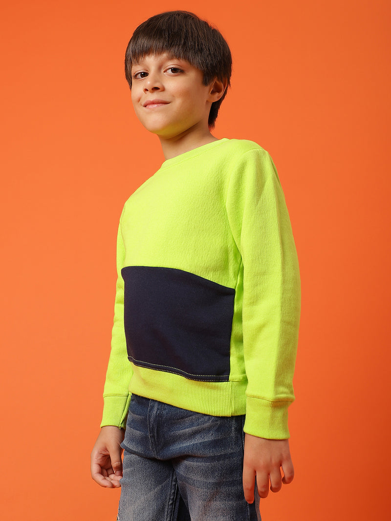 Boys Solid Green Neon Cotton Full Sleeve Regular Fit Sweatshirt