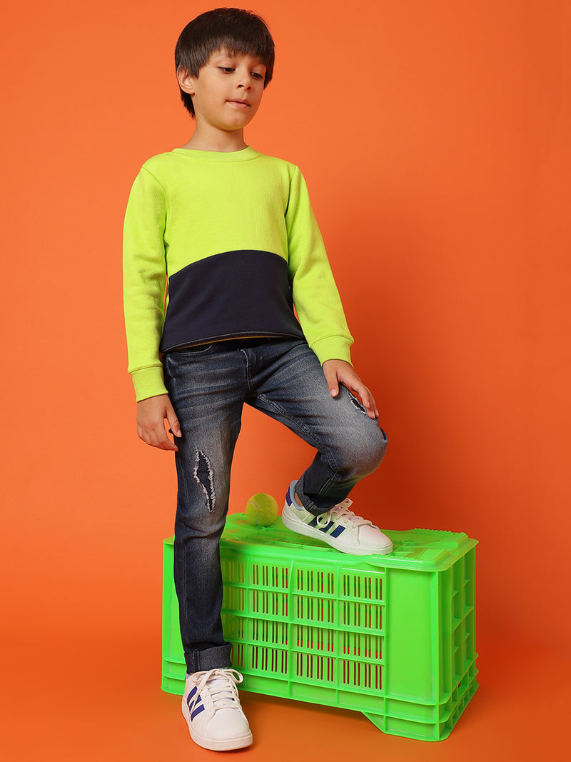 Boys Solid Green Neon Cotton Full Sleeve Regular Fit Sweatshirt