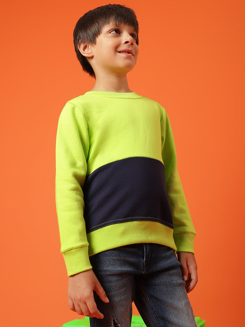 Boys Solid Green Neon Cotton Full Sleeve Regular Fit Sweatshirt