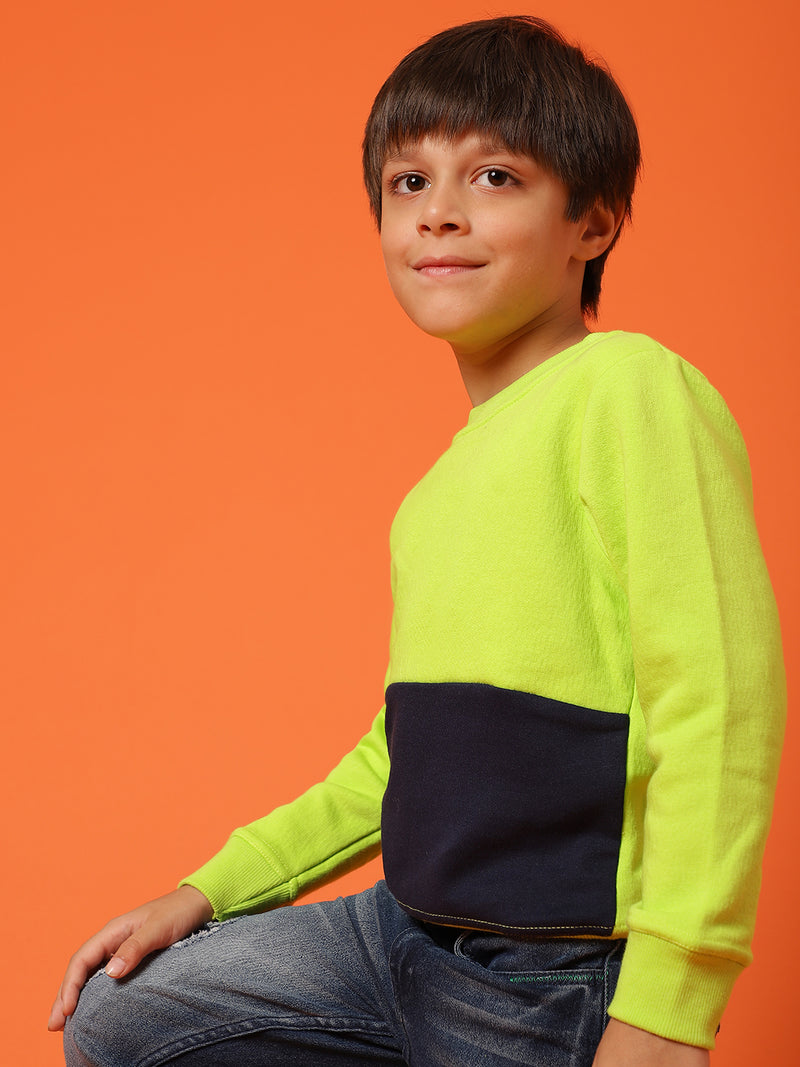 Boys Solid Green Neon Cotton Full Sleeve Regular Fit Sweatshirt