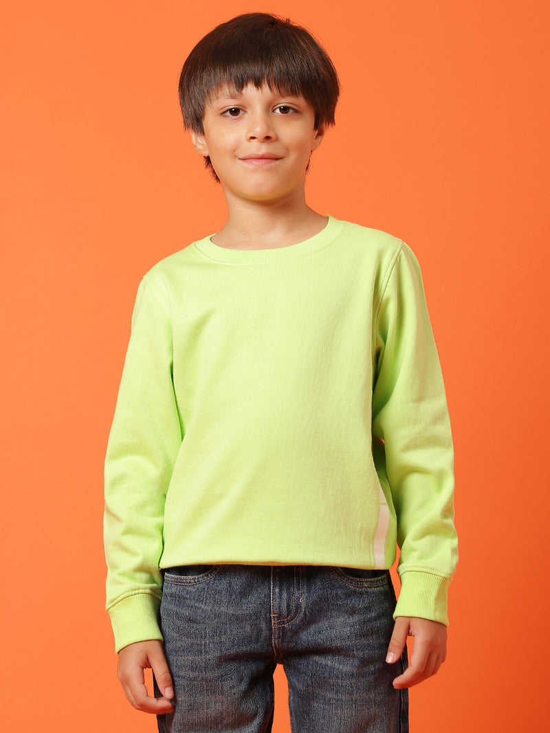 Boys Solid Neon green Cotton Full Sleeve Regular Fit Sweatshirt