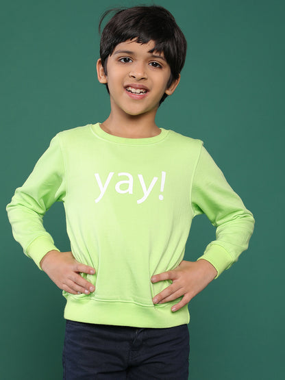 Boys Solid Neon green Cotton Full Sleeve Regular Fit Sweatshirt