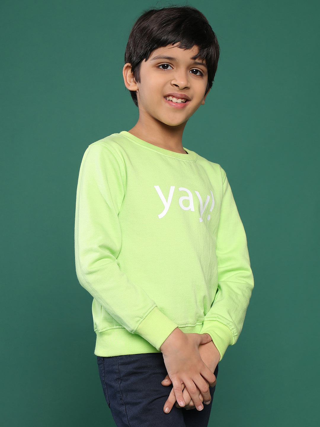 Boys Solid Neon green Cotton Full Sleeve Regular Fit Sweatshirt