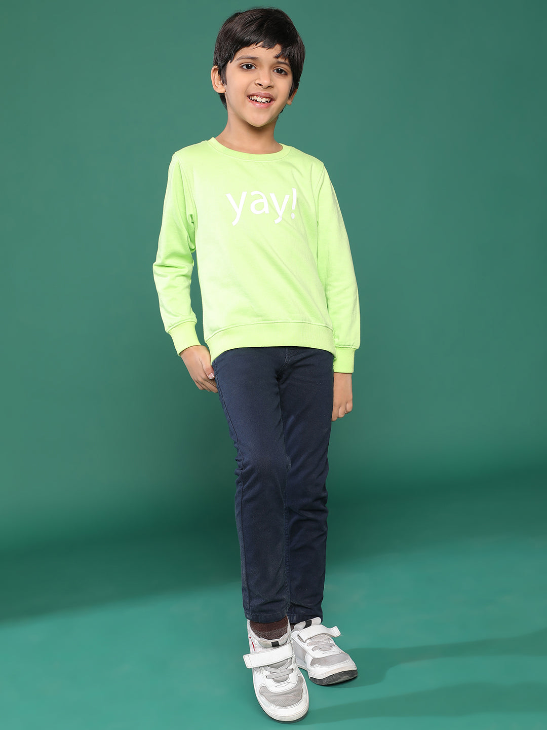 Boys Solid Neon green Cotton Full Sleeve Regular Fit Sweatshirt