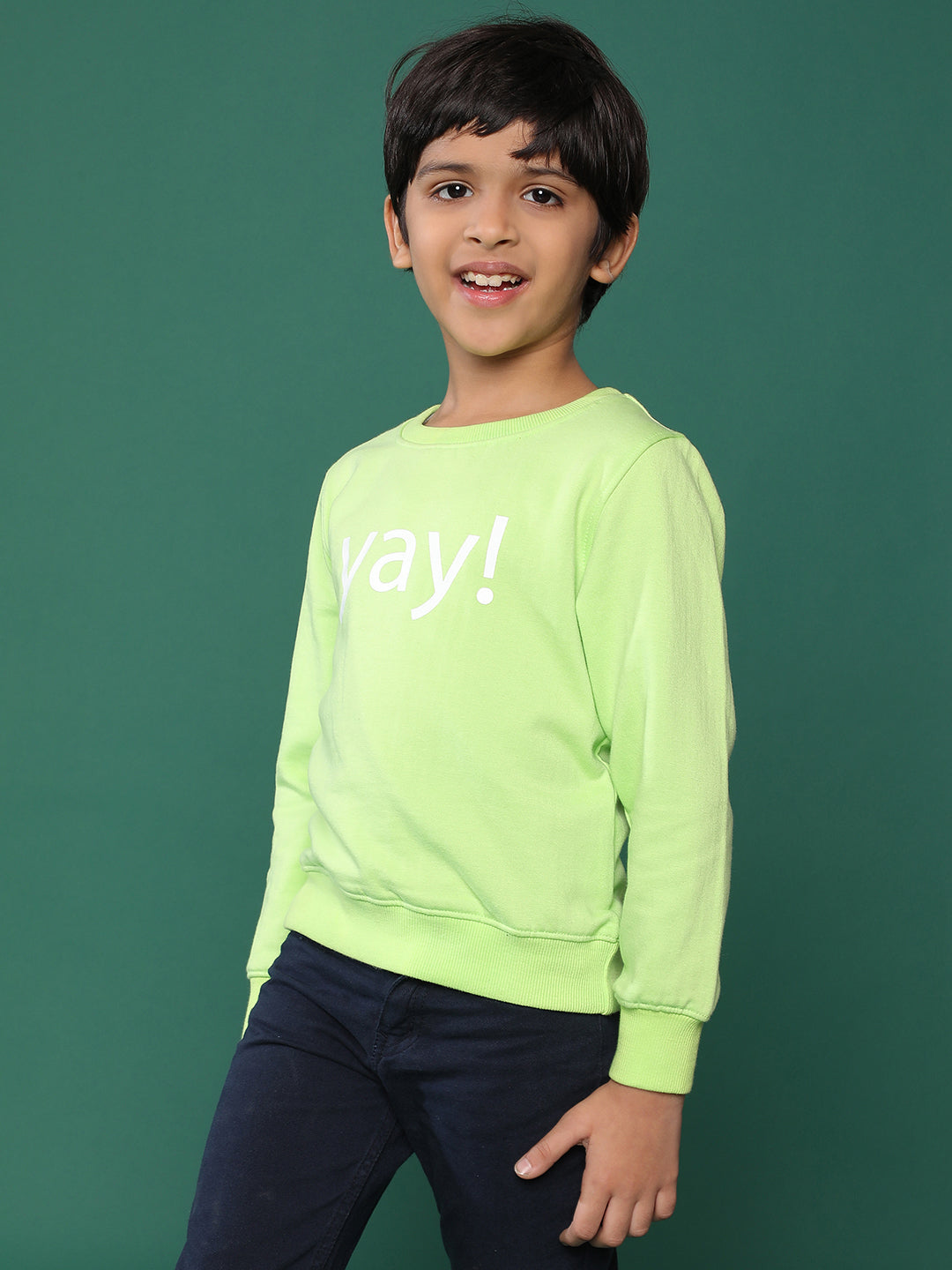Boys Solid Neon green Cotton Full Sleeve Regular Fit Sweatshirt