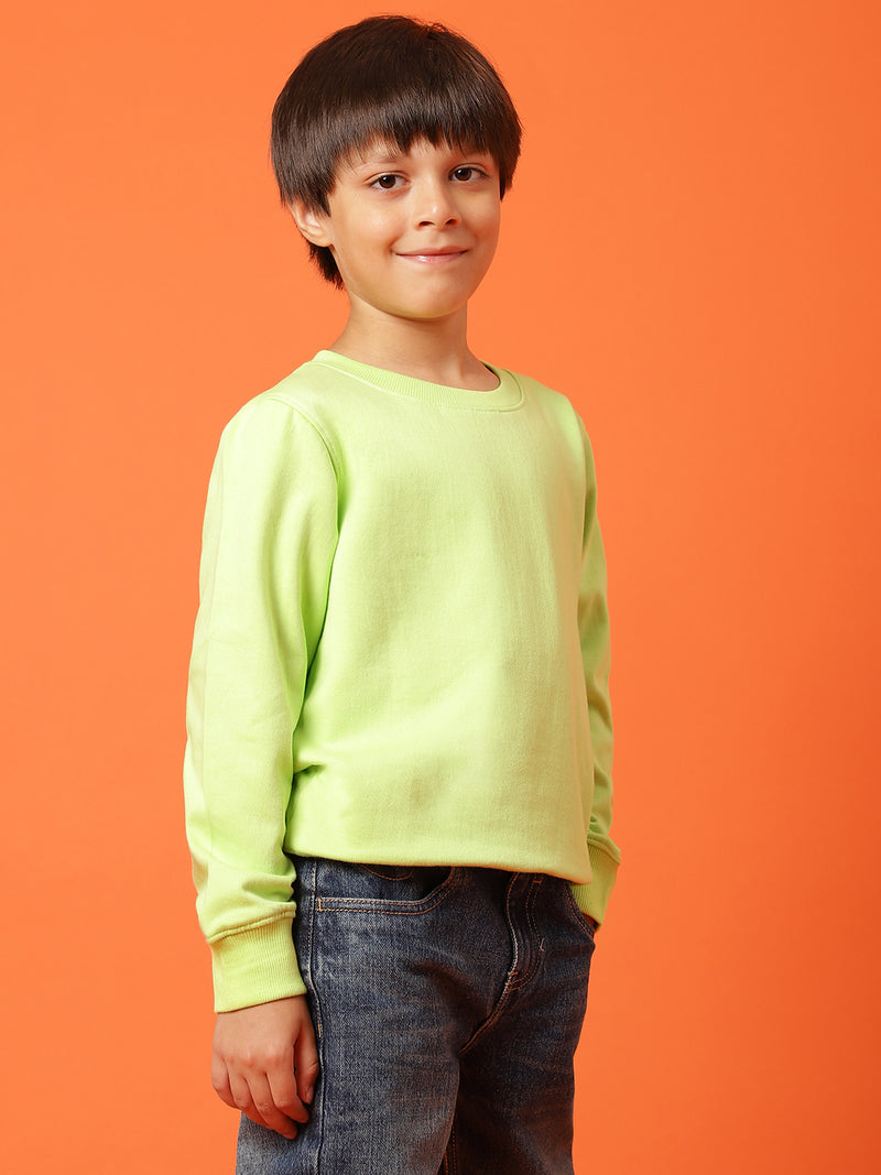 Boys Solid Neon green Cotton Full Sleeve Regular Fit Sweatshirt