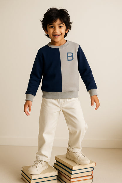 Boys Navy Blue Cotton Sweatshirt