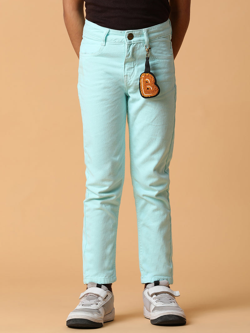 Boys Mint Green Solid Cotton Trouser