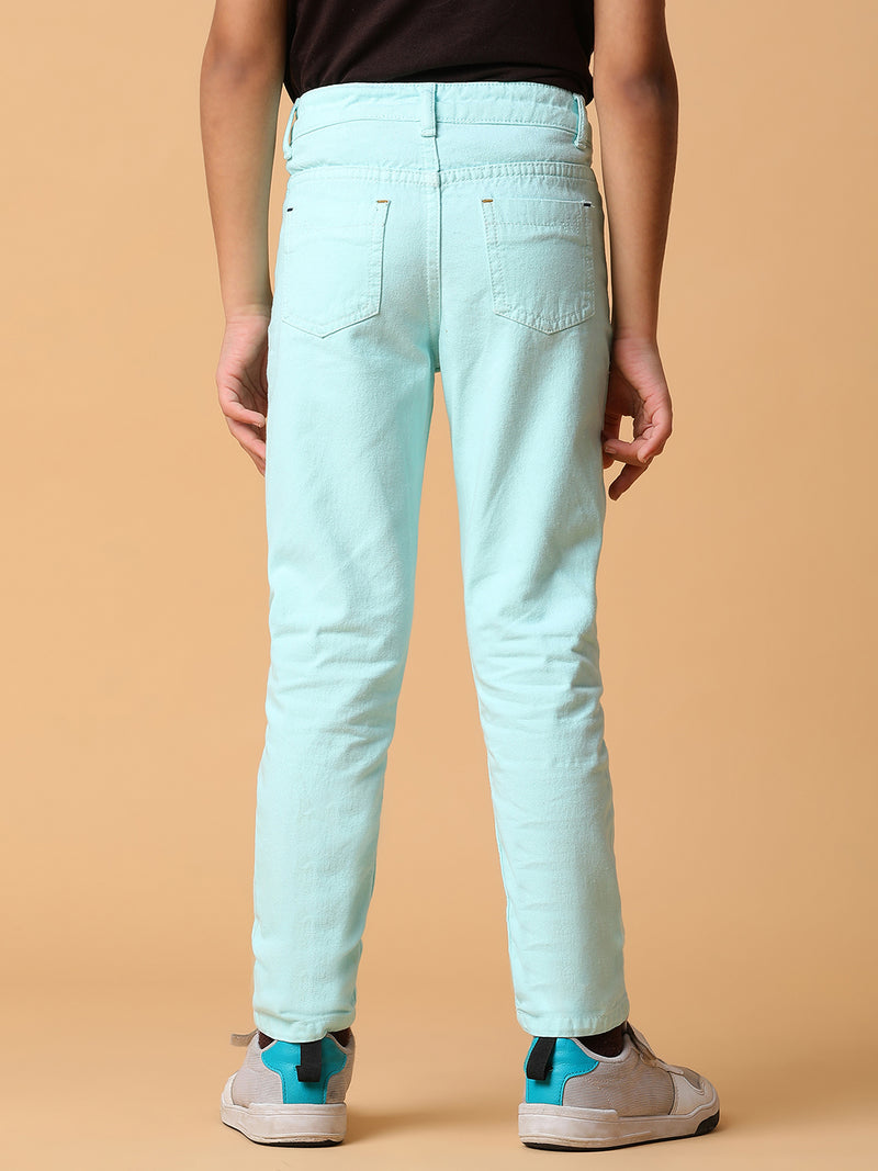 Boys Mint Green Solid Cotton Trouser