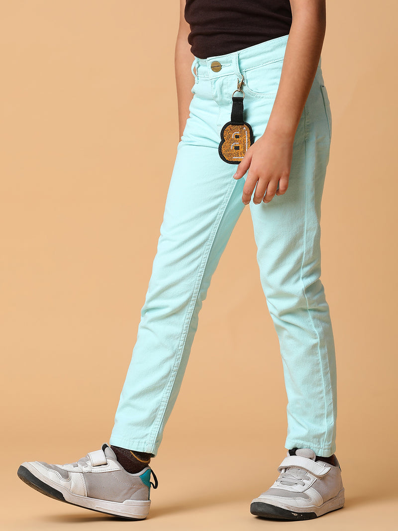 Boys Mint Green Solid Cotton Trouser