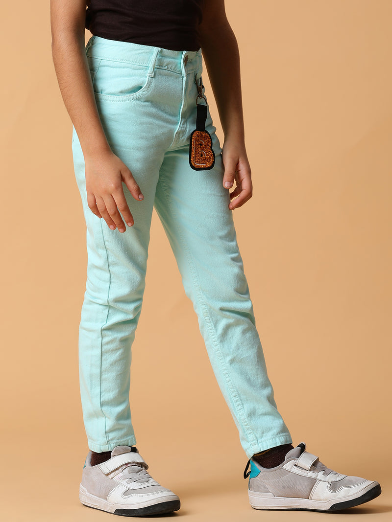 Boys Mint Green Solid Cotton Trouser