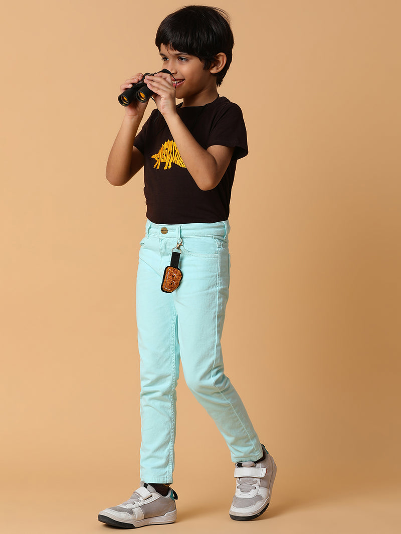 Boys Mint Green Solid Cotton Trouser