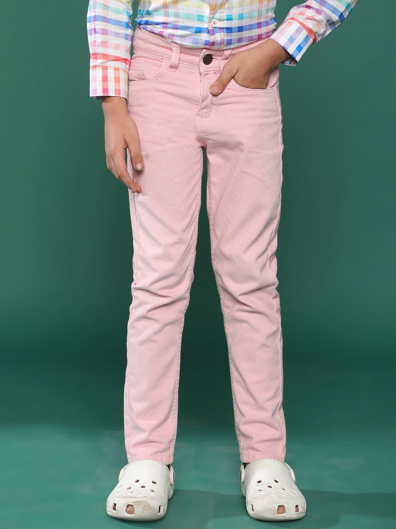 Boys Lilac Solid Cotton Trouser