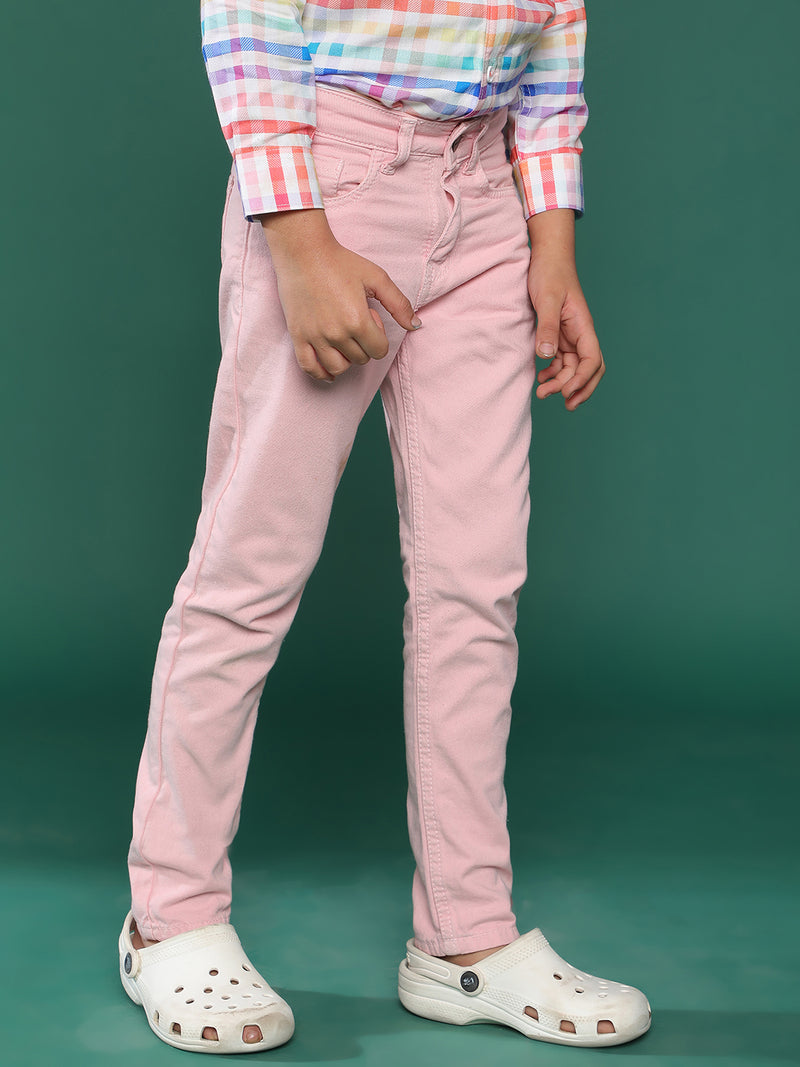 Boys Lilac Solid Cotton Trouser