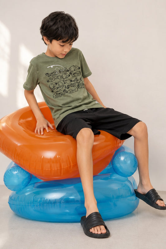 Boys Green 100% Cotton Printed T-shirt