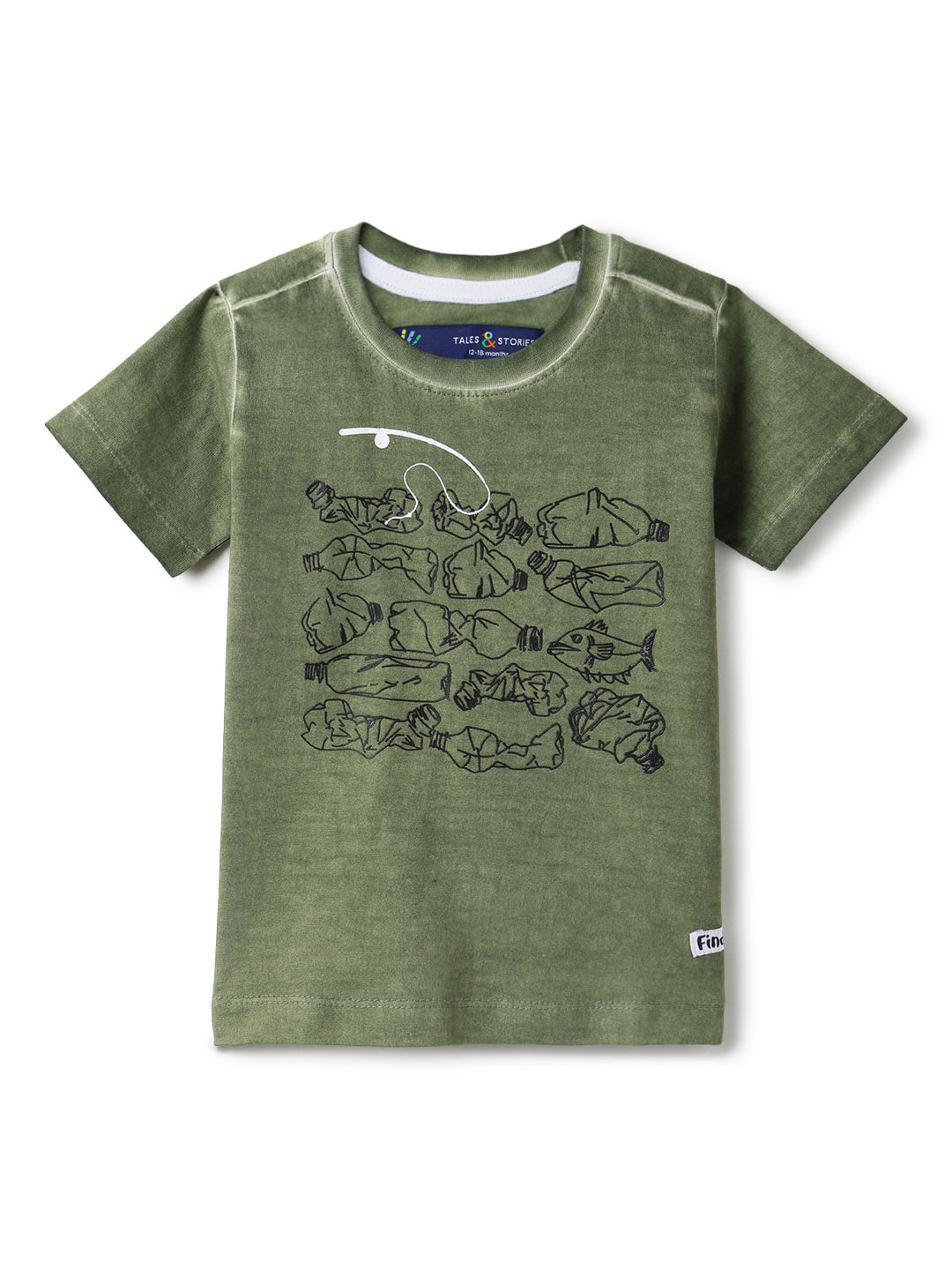 Boys Green 100% Cotton Printed T-shirt
