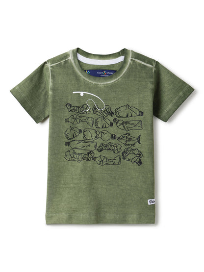 Boys Green 100% Cotton Printed T-shirt