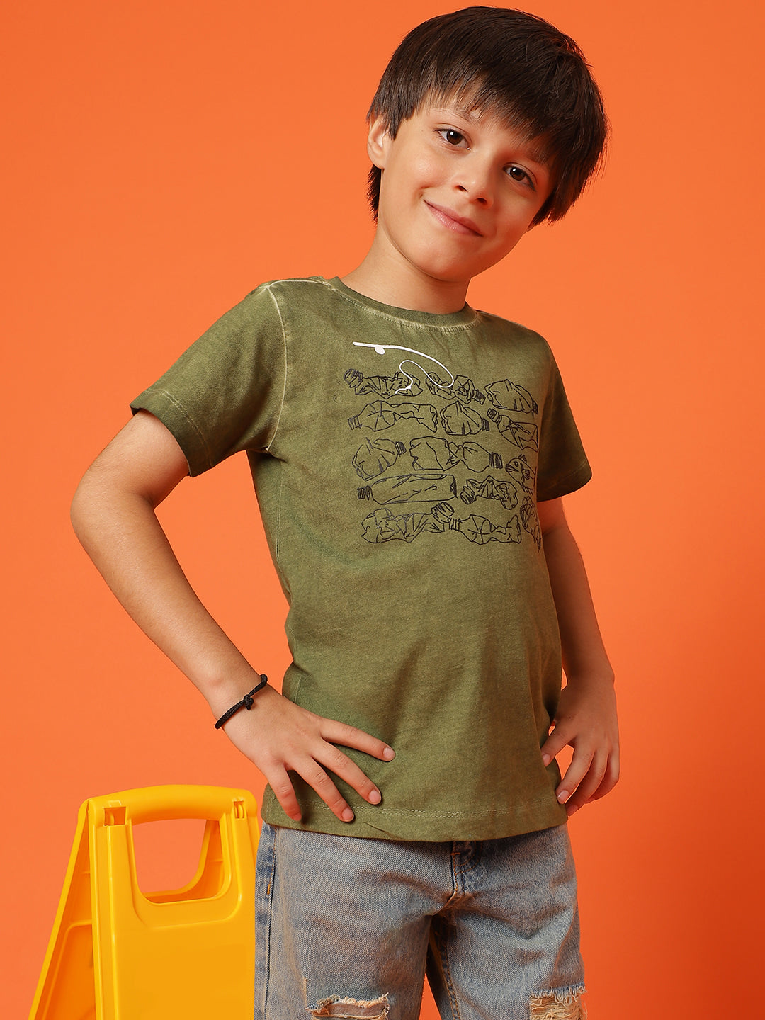 Boys Green 100% Cotton Printed T-shirt