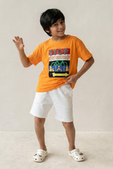 Boys Orange 100% Cotton Printed T-shirt