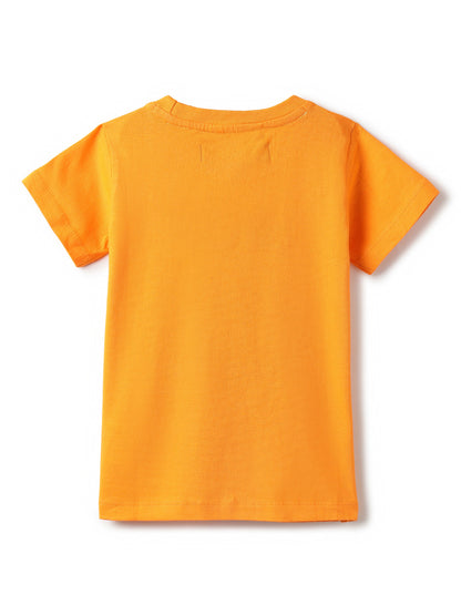 Boys Orange 100% Cotton Printed T-shirt
