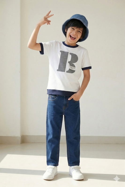 Boys White 100% Cotton Printed T-shirt