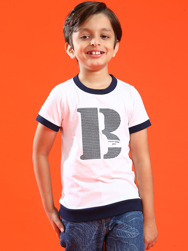 Boys White 100% Cotton Printed T-shirt