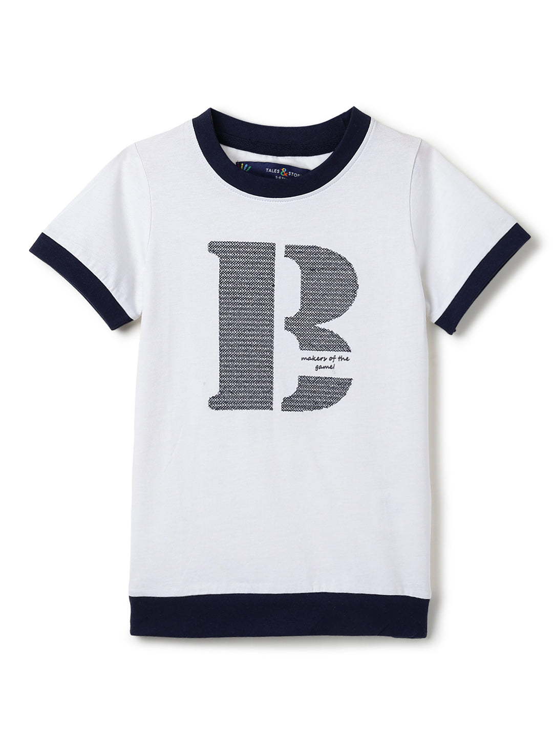 Boys White 100% Cotton Printed T-shirt